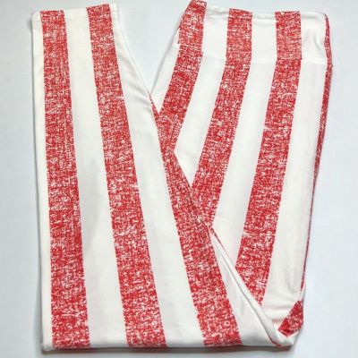 NEW LuLaRoe TC Leggings TOMATO RED WHITE Rustic Line Stripe CHRISTMAS Candy Cane